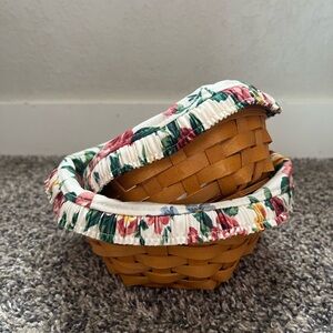 2 Longaberger Baskets Handwoven Floral Lined Cloth Hexagon Nesting Generations
